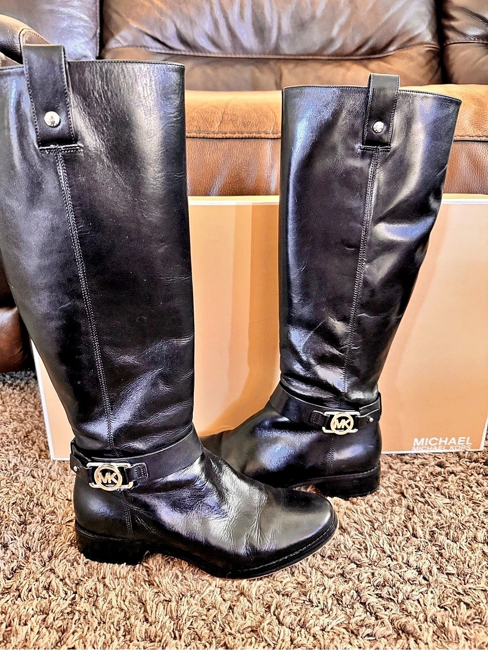 Michael Kors Charm Riding Leather Black Boots US 8M Like New